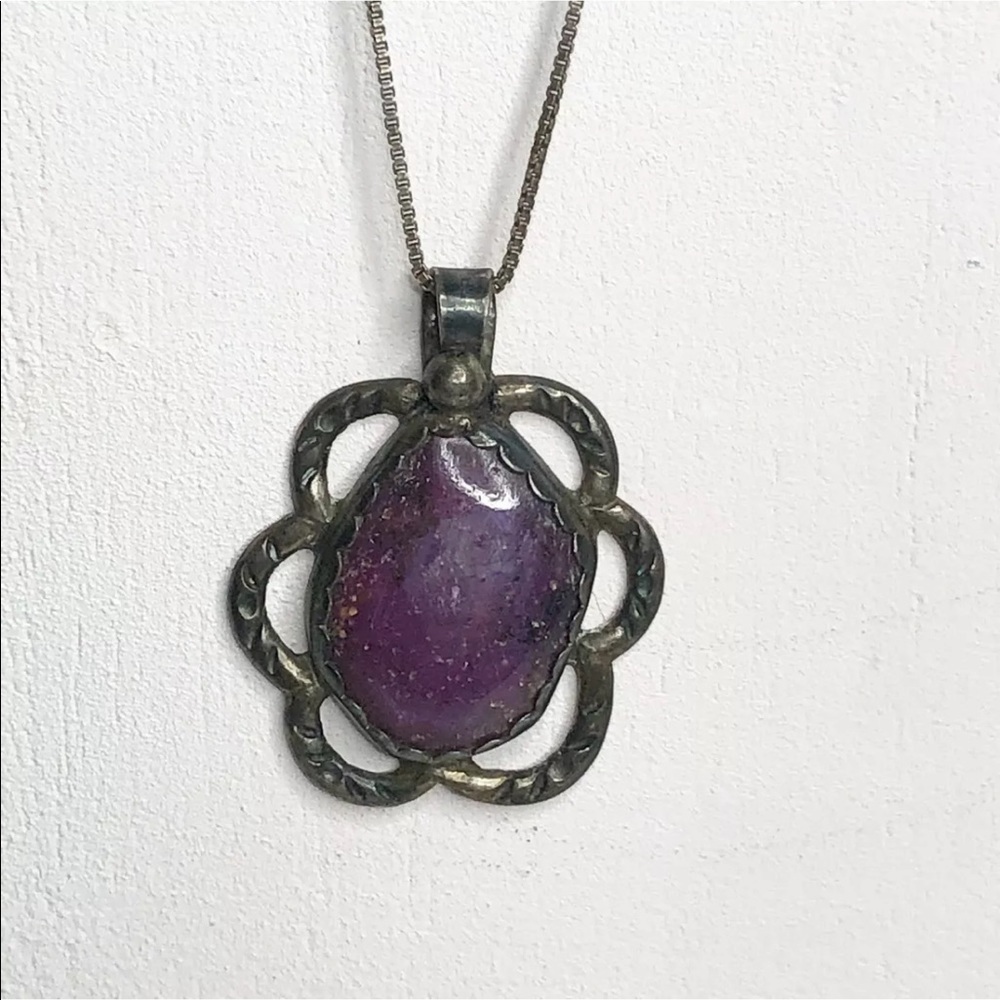 VTG Sterling Silver Purple Stone Necklace Pendant